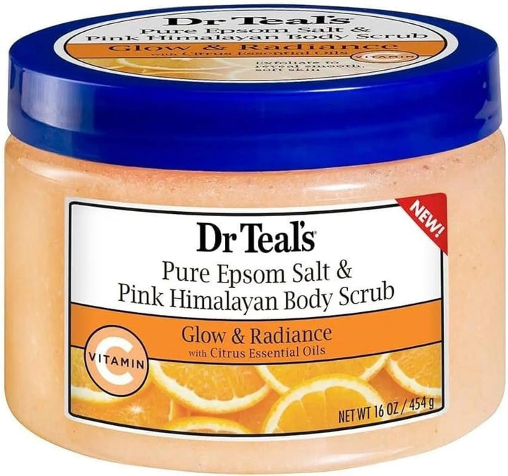 Dr Teal’s Pure Epsom Salt & Pink Himalayan Body Scrub – Glow & Radiance|454G Maliha Beauty