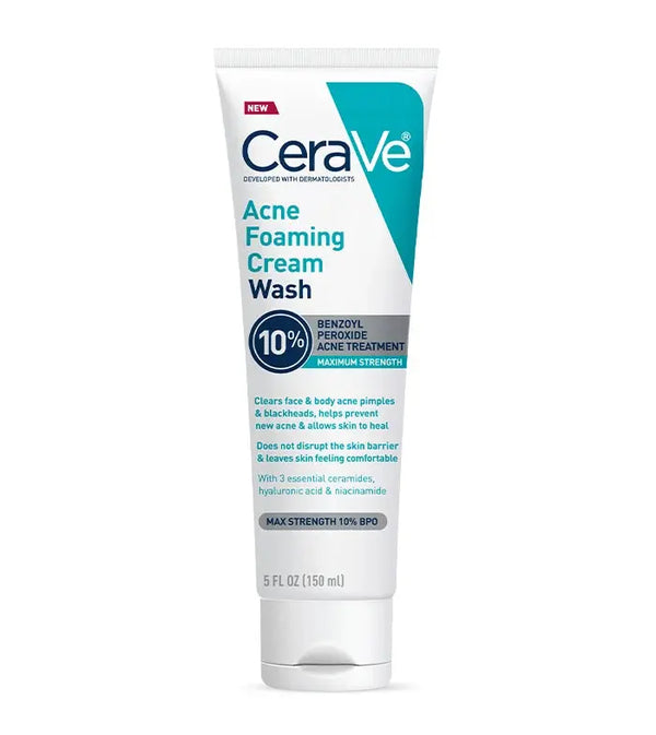 CeraVe Acne Foaming Cream Wash – 10% Benzoyl Peroxide Maliha Beauty