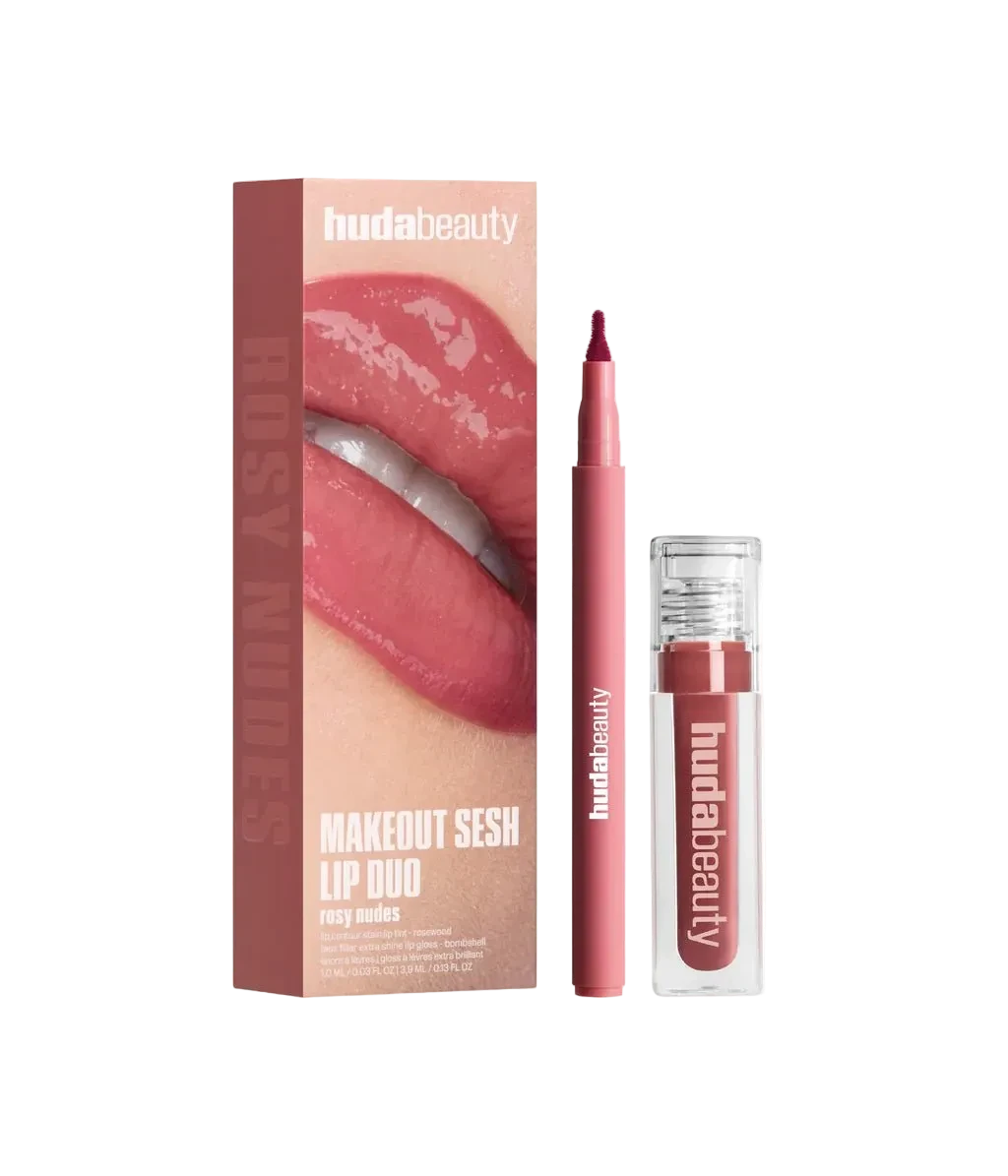 Huda Beauty Makeout Sesh Lip Duo Rosy Nudes | Maliha Beauty